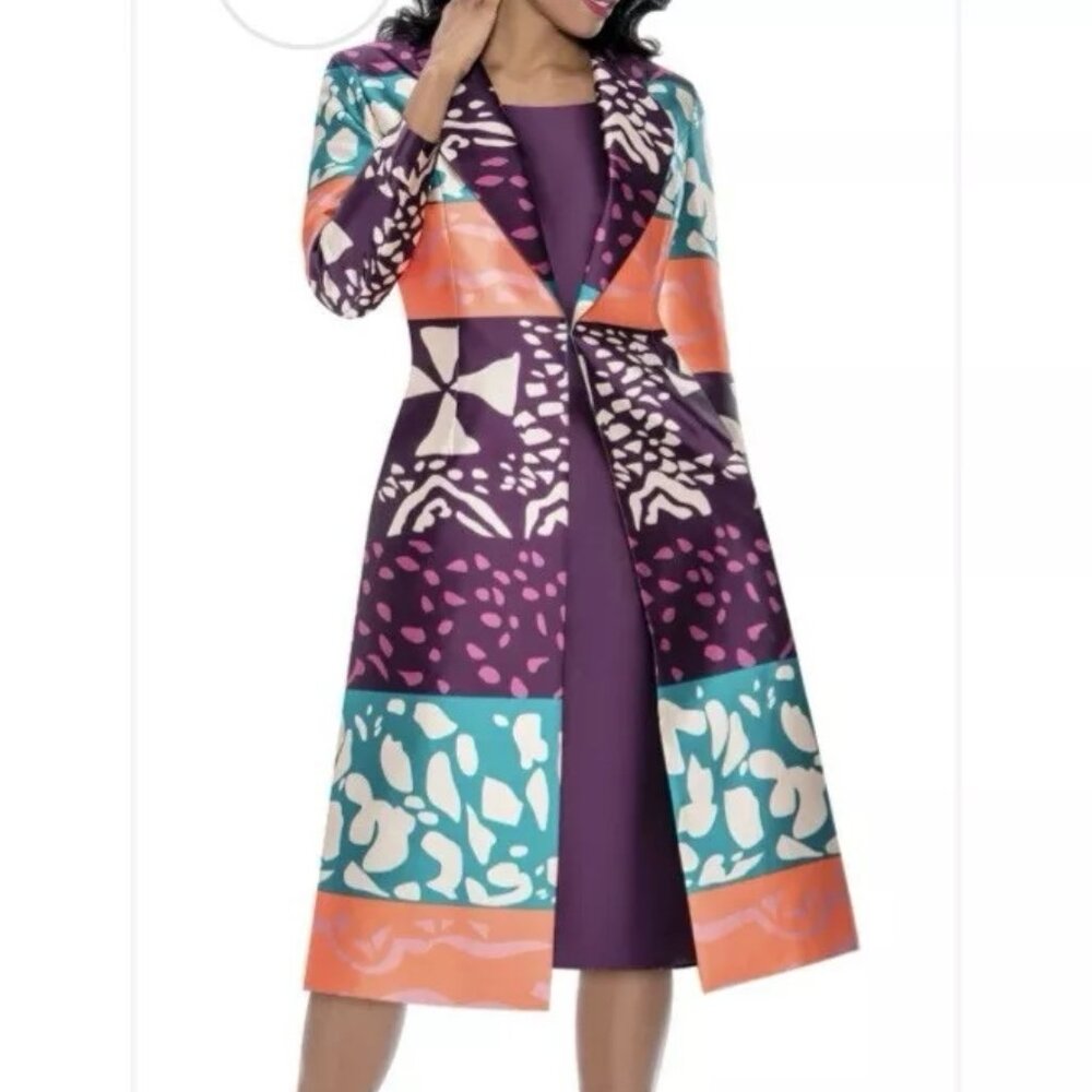Nubiano 2pc Multi -Print Wide Collar Jacket W/Purple Dress